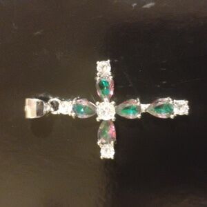 Moissanite, Mystic Topaz 925 Silver Holy Cross Pendant